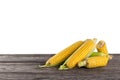 Sweet fresh corn on wooden table Royalty Free Stock Photo