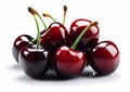 Sweet fresh dark cherries on white background.Macro.AI generative Royalty Free Stock Photo
