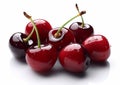 Sweet fresh dark cherries on white background.AI generative Royalty Free Stock Photo