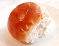 Sweet freshly baked buns on the dining table. Tasty lunch. Color food photo, modern