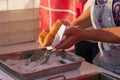 Sweet fried pizza in the fair