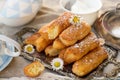 Sweet fried ricotta donuts fritters with powdered sugar