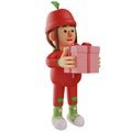 Sweet Fruit Girl 3D Cartoon Design holding a pink gift Royalty Free Stock Photo