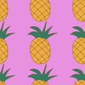 Sweet fruit juicy pineapple on a pink background, seamless pattern