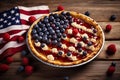 Sweet fruit and vanilla cream pie with American flag design