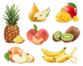 Sweet fruit. Whole and pieces. 3d vector icons s