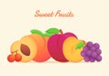 Sweet fruits set collection peach plum cherry grape fresh juicy vitamin nutrition fiber white isolated background with Royalty Free Stock Photo