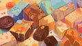 Sweet Fudge Candy Horizontal Background Illustration.