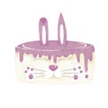 Sweet funny pink Hare rabbit cake isolated on a white background