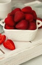 Sweet garden ripe red strawberries in a white Cup