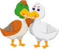 Sweet geese couple cartoon standing with hugging Royalty Free Stock Photo