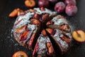 Sweet German chocolate plum cake Zwetschgenkuchen with crumbles Royalty Free Stock Photo