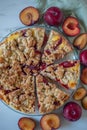 Sweet German plum cake Zwetschgenkuchen with crumbles Royalty Free Stock Photo