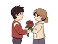 Sweet Gesture - Boy Giving Flowers to Girl on Valentine\'s Day Royalty Free Stock Photo