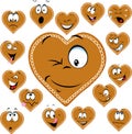 Sweet gingerbread heart with a happy face cartoon - vector