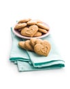 Sweet gingerbread hearts on napkin isolated on white background Royalty Free Stock Photo