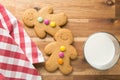 Sweet gingerbread man and glass of milk. Royalty Free Stock Photo