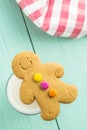 Sweet gingerbread man and glass of milk. Royalty Free Stock Photo