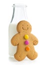 Sweet gingerbread man and milk bottle. Royalty Free Stock Photo