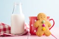 Sweet gingerbread man and milk bottle. Royalty Free Stock Photo