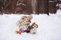 Little girl with pet dog for a walk