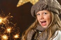 Sweet girl having fun with fireworks. Royalty Free Stock Photo