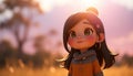 Sweet Girl: Sunset Portrait in a Soft, Stylized Render