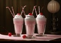 sweet glass beverage milkshake retro cream drink pink ice cocktail. Generative AI.