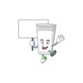 Sweet glass of milk cartoon character rise up a board