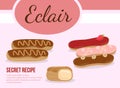 Sweet glazed eclair with cream, chocolate, Royalty Free Stock Photo