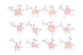 Herd of Pink Unicorns with wings and horn - Doodle Vector Illustration of a Hand Drawn Unicorn Sketch