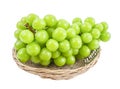 The Sweet grape in wooden weave basket isolated on white background, Shine Muscat Grape, Save clipping path Royalty Free Stock Photo