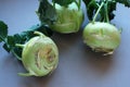 Kohlrabies cabbage turnips raw on neutral background. Royalty Free Stock Photo