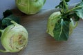 Kohlrabies cabbage turnips raw on neutral background. Royalty Free Stock Photo