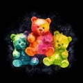 Sweet Gummy Bears Candy Square Watercolor Illustration.