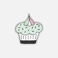 Sweet hand drawn cupcake. illustration in patch style. Great for stickers, embroidery, badges.