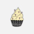 Sweet hand drawn cupcake. Isolated illustration in patch style. Great for stickers, embroidery, badges.