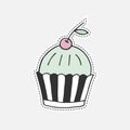 Sweet hand drawn cupcake. Isolated illustration in patch style. Great for stickers, embroidery, badges.