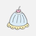 Sweet hand drawn cupcake. Isolated illustration in patch style. Great for stickers, embroidery, badges.