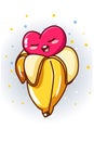 A sweet and happy banana love cartoon illustration Royalty Free Stock Photo