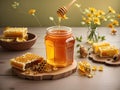 Sweet Harmony in a Jar: Honey and Honeycomb Artistry Royalty Free Stock Photo