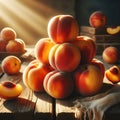 Sweet Harmony: Three Peaches Stacked in Delicate Balance.