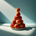 Sweet Harmony: Three Peaches Stacked in Delicate Balance.