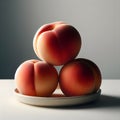 Sweet Harmony: Three Peaches Stacked in Delicate Balance.