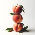 Sweet Harmony: Three Peaches Stacked in Delicate Balance.