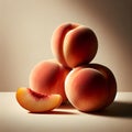 Sweet Harmony: Three Peaches Stacked in Delicate Balance.