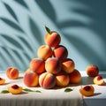 Sweet Harmony: Three Peaches Stacked in Delicate Balance.