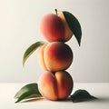 Sweet Harmony: Three Peaches Stacked in Delicate Balance.