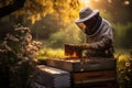 Sweet Harvest: Beekeeper Tending to Hives in Honey Farming. Generative ai