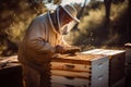 Sweet Harvest: Beekeeper Tending to Hives in Honey Farming. Generative ai